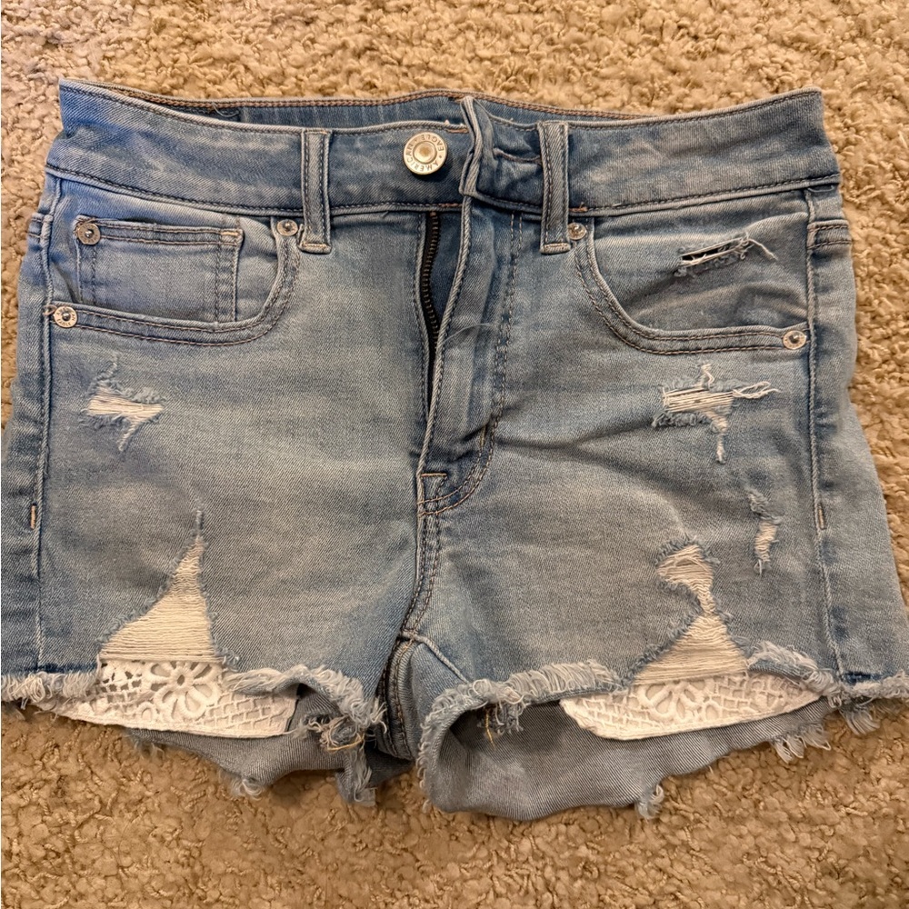American Eagle Outfitters Light Blue Distressed Jean Shorts